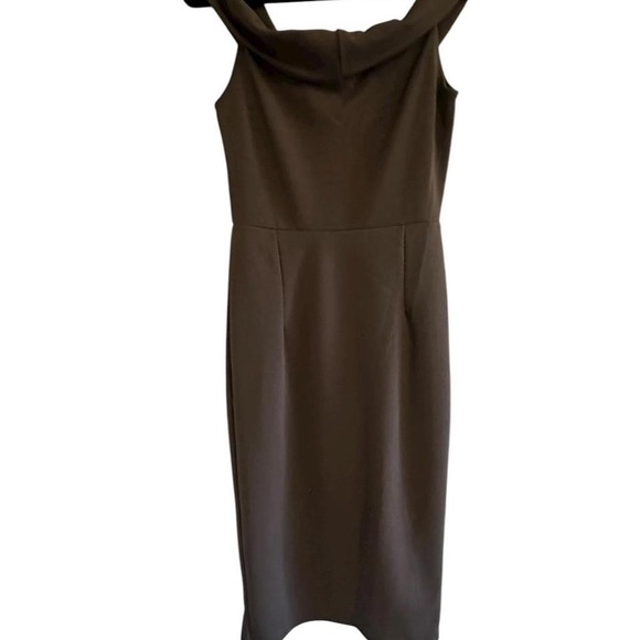 Brown Sleeveless Midi Fitted Dress with Stretch Material - Picture 7 of 8